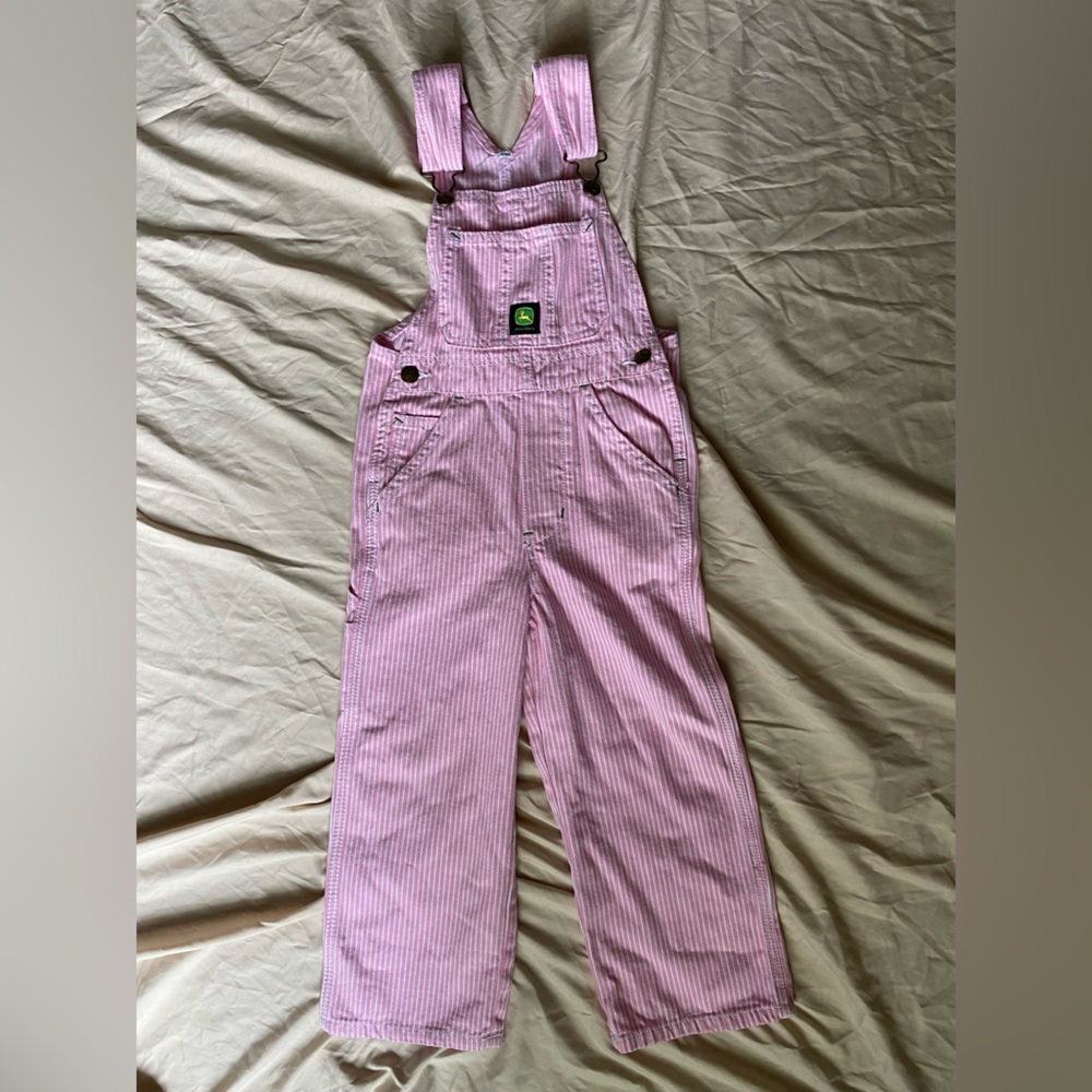 John Deere Girls Pink Striped Overalls